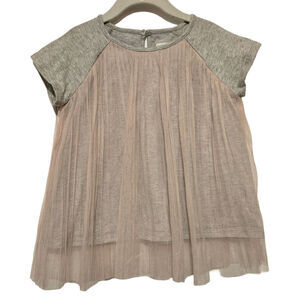 Size 5 BCBG GIRLS Pink Grey Pleated Tulle Heather Gray Short Sleeve Top